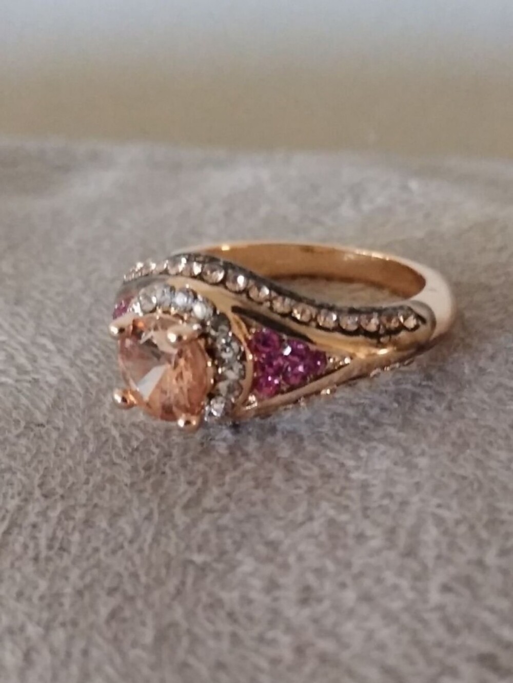 Vintage 14k Gold Over Silver Round Morganite Pink Tourmaline Accent Ring sz 6 - Picture 5 of 12